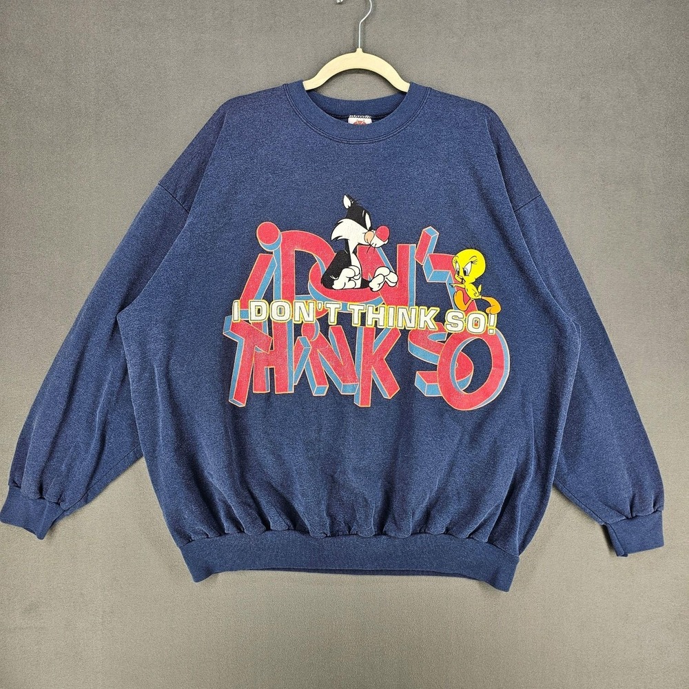 Vintage Looney Tunes Sweatshirt Womens 22W/24W Blue Sylvester Tweety Graphic - Picture 1 of 9